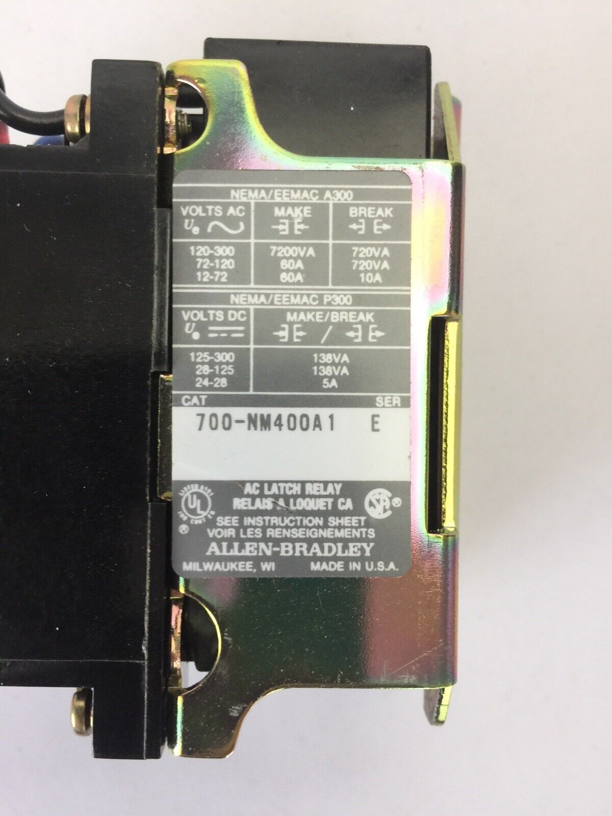 ALLEN BRADLEY 700-NM400A1 SER E AC RELAY 95AB86 COIL 120V 60HZ 110V 50HZ
