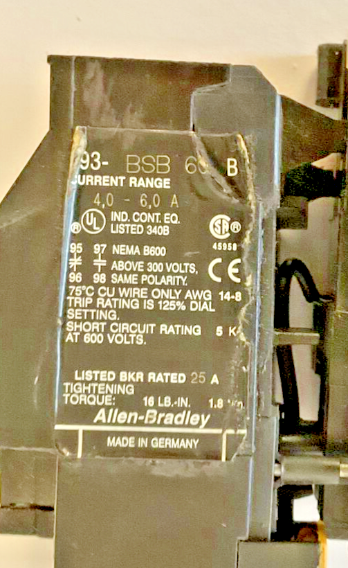 ALLEN BRADLEY 100-A12ND3 SER.B CONTACTOR W/ 193-BSB 60 SER.B  OVERLOAD RELAY