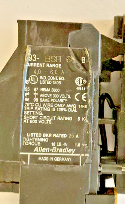 ALLEN BRADLEY 100-A12ND3 SER.B CONTACTOR W/ 193-BSB 60 SER.B  OVERLOAD RELAY