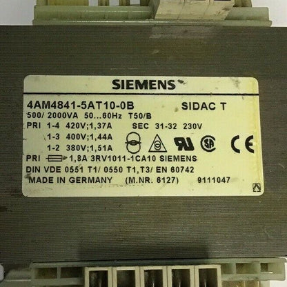 SIEMENS 4AM4841-5AT10-0B TRANSFORMER 2000VA 50/60HZ T50/B 240V