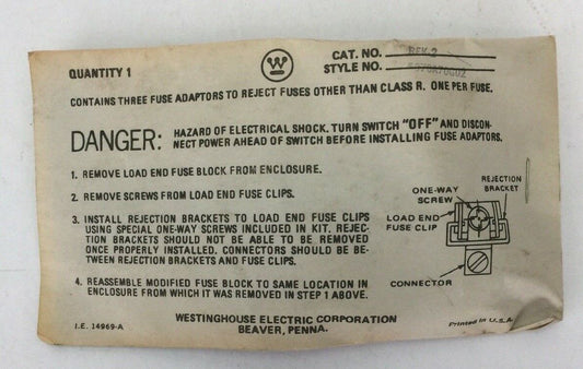 WESTINGHOUSE RFK-2 REJECTOR KIT