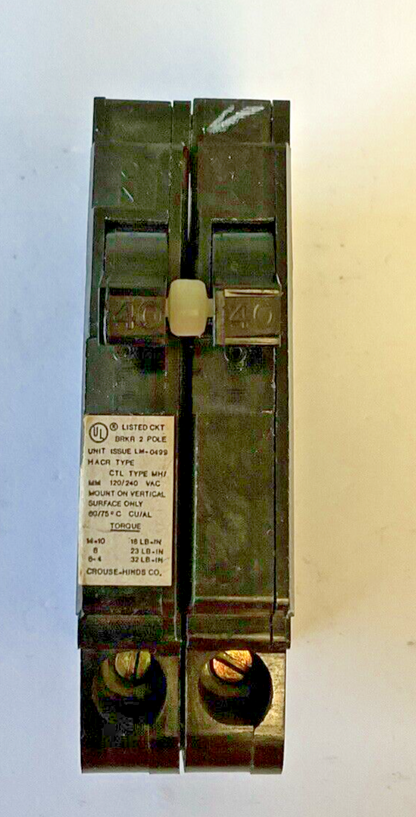 CROUSE-HINDS MH240 CIRCUIT BREAKER TYPE CTL 120/240VAC MH/MM ***LOTOF2***