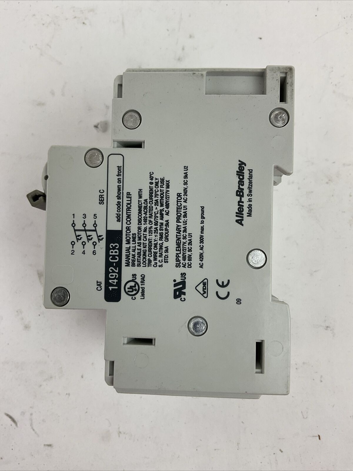 ALLEN BRADLEY 1492-CB3G030 MANUAL MOTOR CONTROLLER 3A 1-1/2HP 3P 480Y/277VAC SER