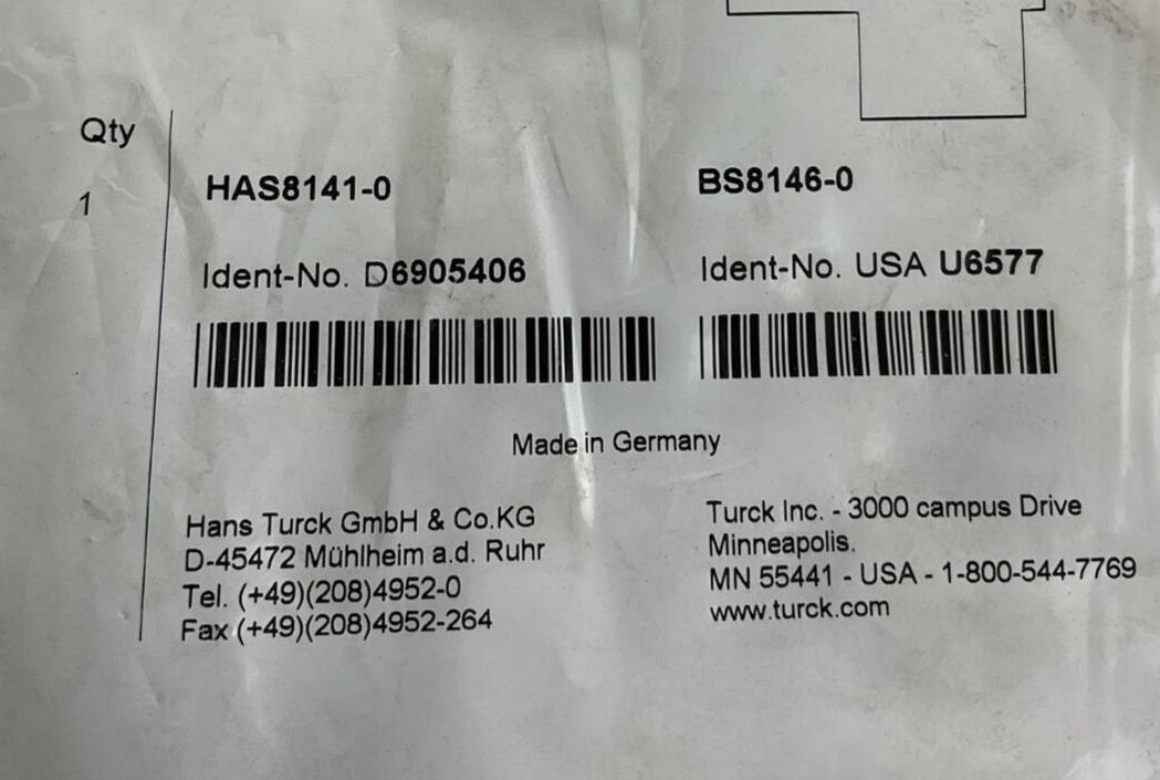 TURCK HAS8141-0 CIRCULAR CONNECTOR BS8146-0***LOTOF2***