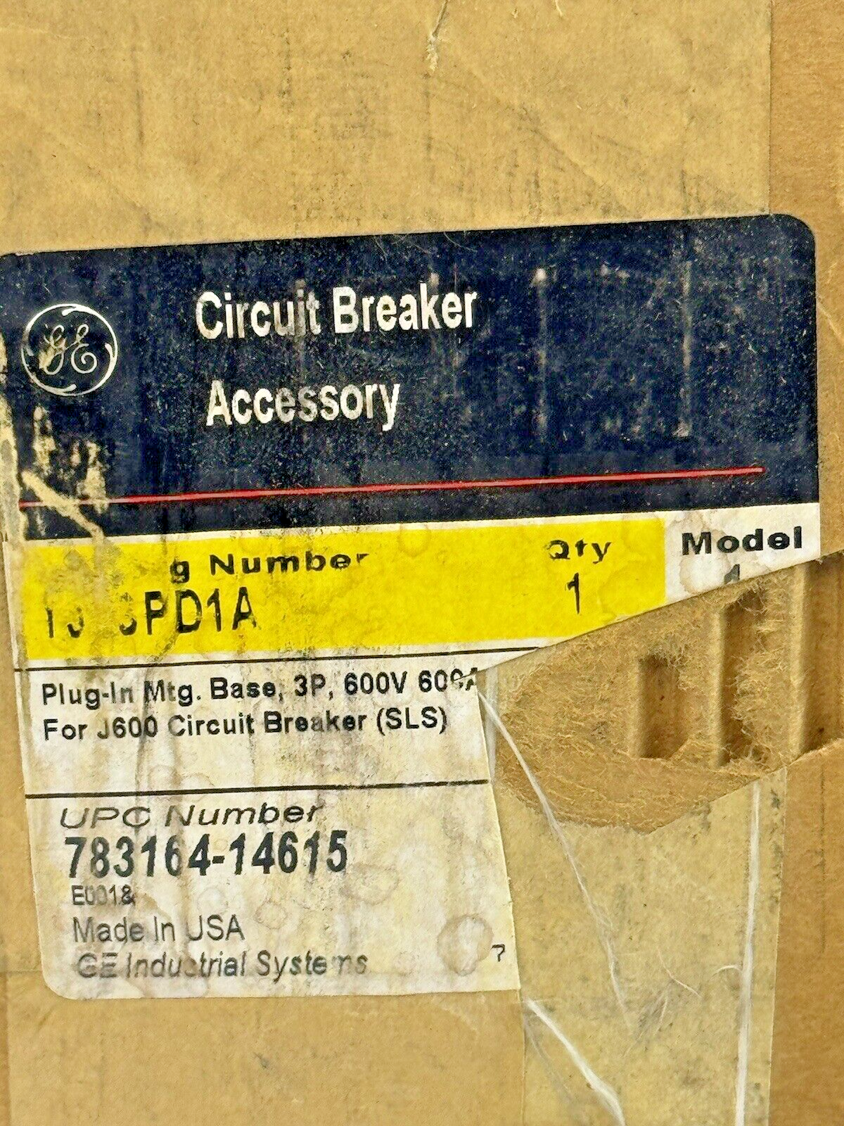 GE - TJ63PD1A - PLUG-IN MOUNTING BASE ASSEMBLY - TYPE TJ - NEW OLD STOCK