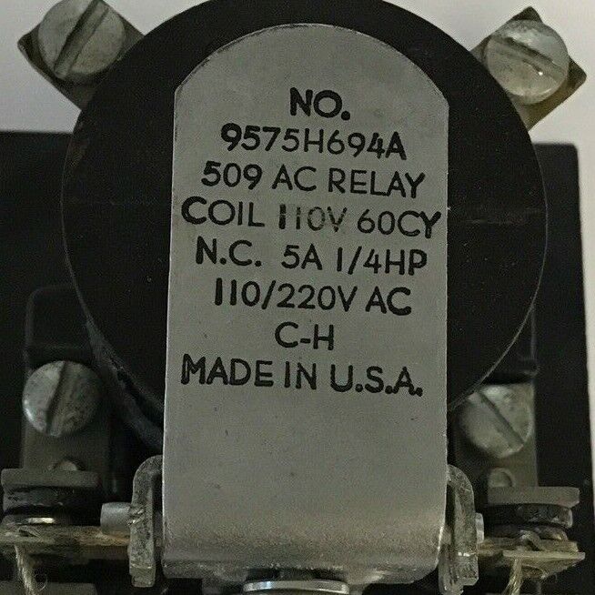 CUTLER HAMMER 9575H694A 509 AC RELAY COIL 110V 60CY 5A 1/4HP 110/220VAC