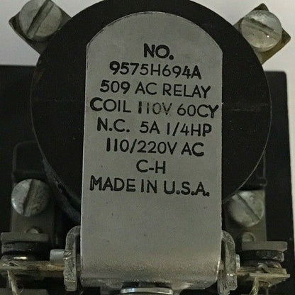 CUTLER HAMMER 9575H694A 509 AC RELAY COIL 110V 60CY 5A 1/4HP 110/220VAC