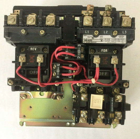 ALLEN BRADLEY 505-AOD SIZE 0 REVERSING STARTER 600VAC 5HP 18AMP COIL 120V 60HZ