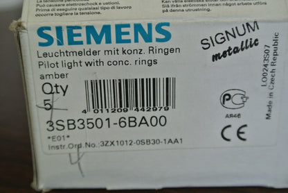SIEMENS 3SB3501-6BA00 - PILOT LIGHT w/ CONC. RING - AMBER - NEW SURPLUS
