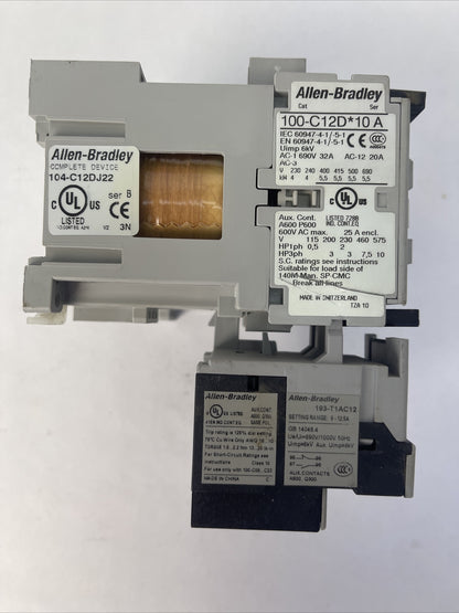 ALLEN BRADLEY REVERSING STARTER (104-C12DJ22 600VAC 32A 10HP + 193-T1AC12)