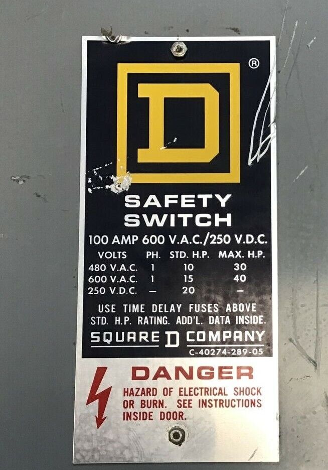 SQUARE D  H263  FUSIBLE DISCONNECT SWITCH 100A 600VAC/DC