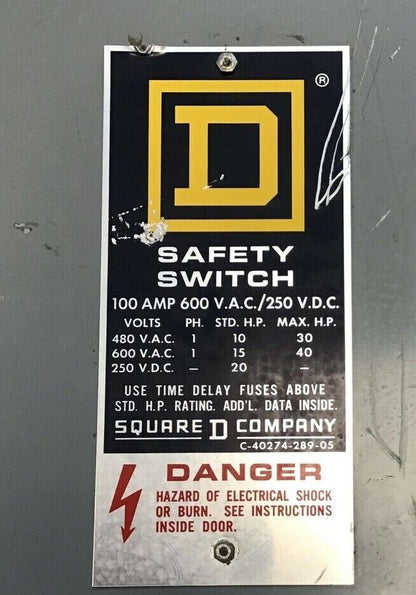 SQUARE D  H263  FUSIBLE DISCONNECT SWITCH 100A 600VAC/DC