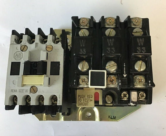 ALLEN BRADLEY 509-TOD FULL VOLTAGE STARTER SER.B 3PH 9A 600VAC 2HP