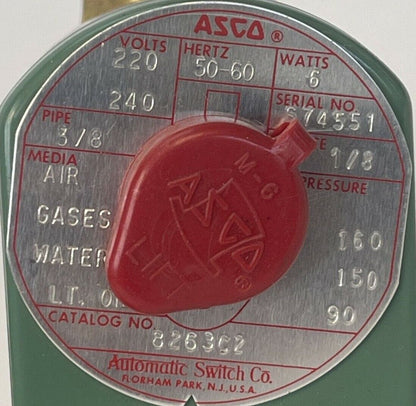 ASCO 8263C2 SOLENOID VALVE 220/240V 50/60HZ 6WATTS