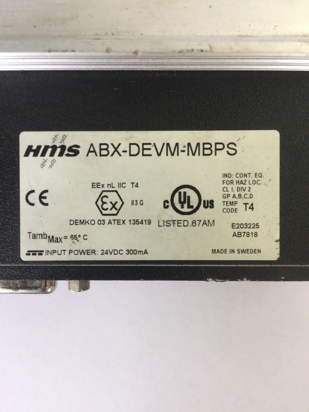 HMS ABX-DEVM-MBPS MODBUS PLUS SLAVE INPUT POWER 24VDC 300mA DEVICENET SCANNER