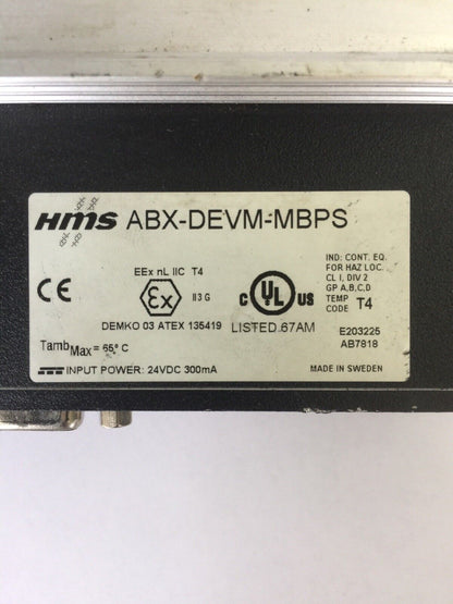 HMS ABX-DEVM-MBPS MODBUS PLUS SLAVE INPUT POWER 24VDC 300mA DEVICENET SCANNER