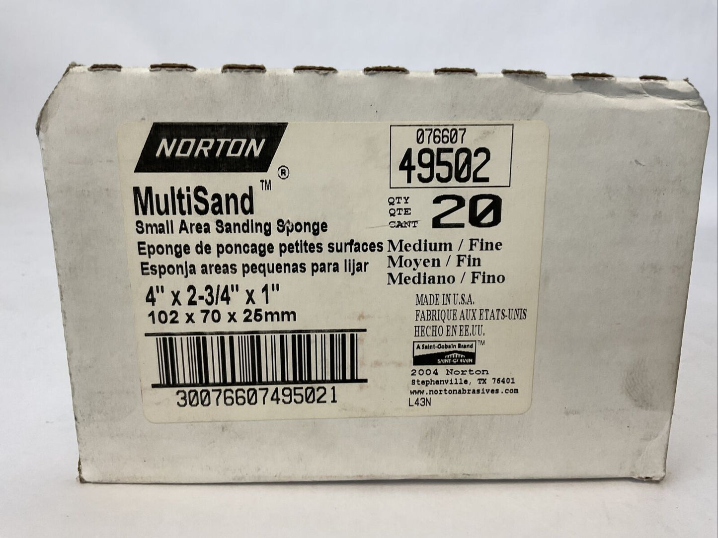 NORTON 49502 MULTISAND SMALL AREA SANDING SPONGE 4"X2-3/4"X1" MEDIUM (LOT OF 20)