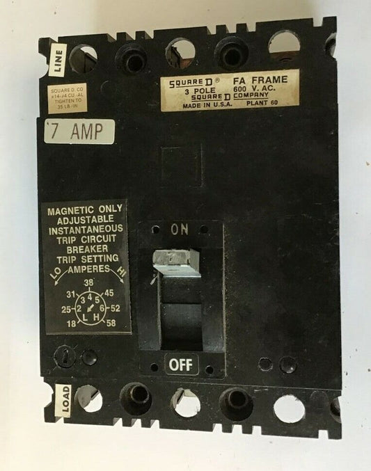 SQUARE D EHL36007 12M CIRCUIT BREAKER 600V 3POLE 7AMP