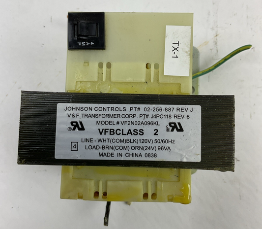 JOHNSON CONTROLS 02-256-887 REV J V&F TRANSFOMER J4PC118 REV 6 VF2N02A096KL 96VA