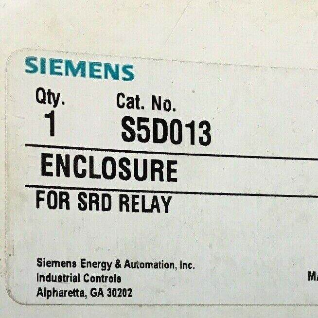 SIEMENS S5D013 ENCLOSURE FOR SRD RELAY