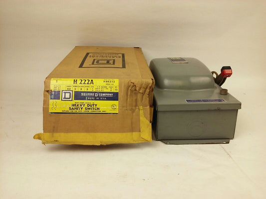 SQ.D H222A, SER. A2, H.D. SAFETY SWITCH, 240VAC/250VDC, 60A, 2P, FUSIBLE, NEW