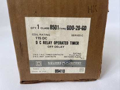 SQUARE D 8501 GD0-20-GD DC RELAY OPERATED TIMER 240VDC 132VA 5.5A COIL 115VDC