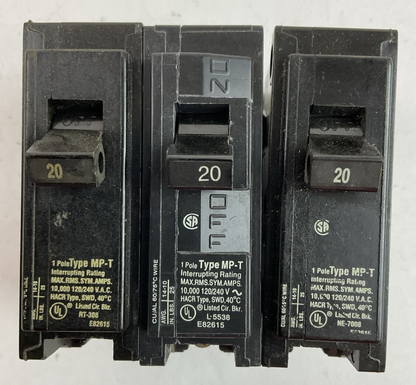 MURRAY MP120 1POLE CIRCUIT BREAKER 20AMP 120/240VAC TYPE MP-T (LOT OF 3)