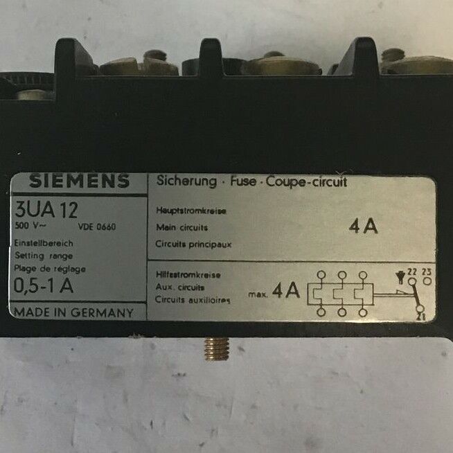 SIEMENS 3UA12 OVERLOAD RELAY 500VAC 4A 0,5-1A