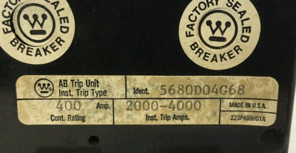 WESTINGHOUSE 5680D04G68 TRIP UNIT 400A 3POLE MAG TRIP ADJ 2000-4000A