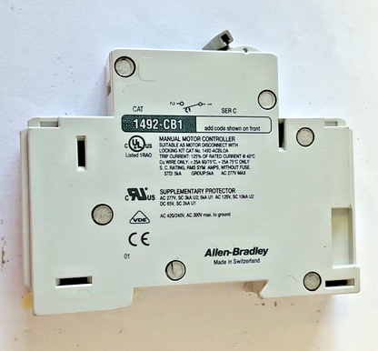 ALLEN BRADLEY 1492-CB1G100 CIRCUIT BREAKER 10A 2HP SER.C ***LOTOF4***