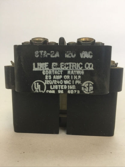 LINE ELECTRIC STA-2A RELAY 25AMP 1HP 2POLE 120VAC