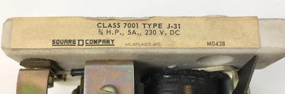 Square D 7001 J-31 DC Magnetic Relay Open Type  5 Amps At 230 DC