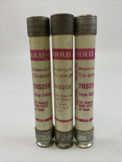 GOULD SHAWMUT TRI-ONIC TRS25R TIME DELAY FUSE 600VAC 25A (LOT OF 3)