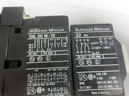 KLOCKNER-MOELLER DIL 00 M-10 + 22 DIL + Z 00-10 RELAY / CONTACTOR ASSEMBLY
