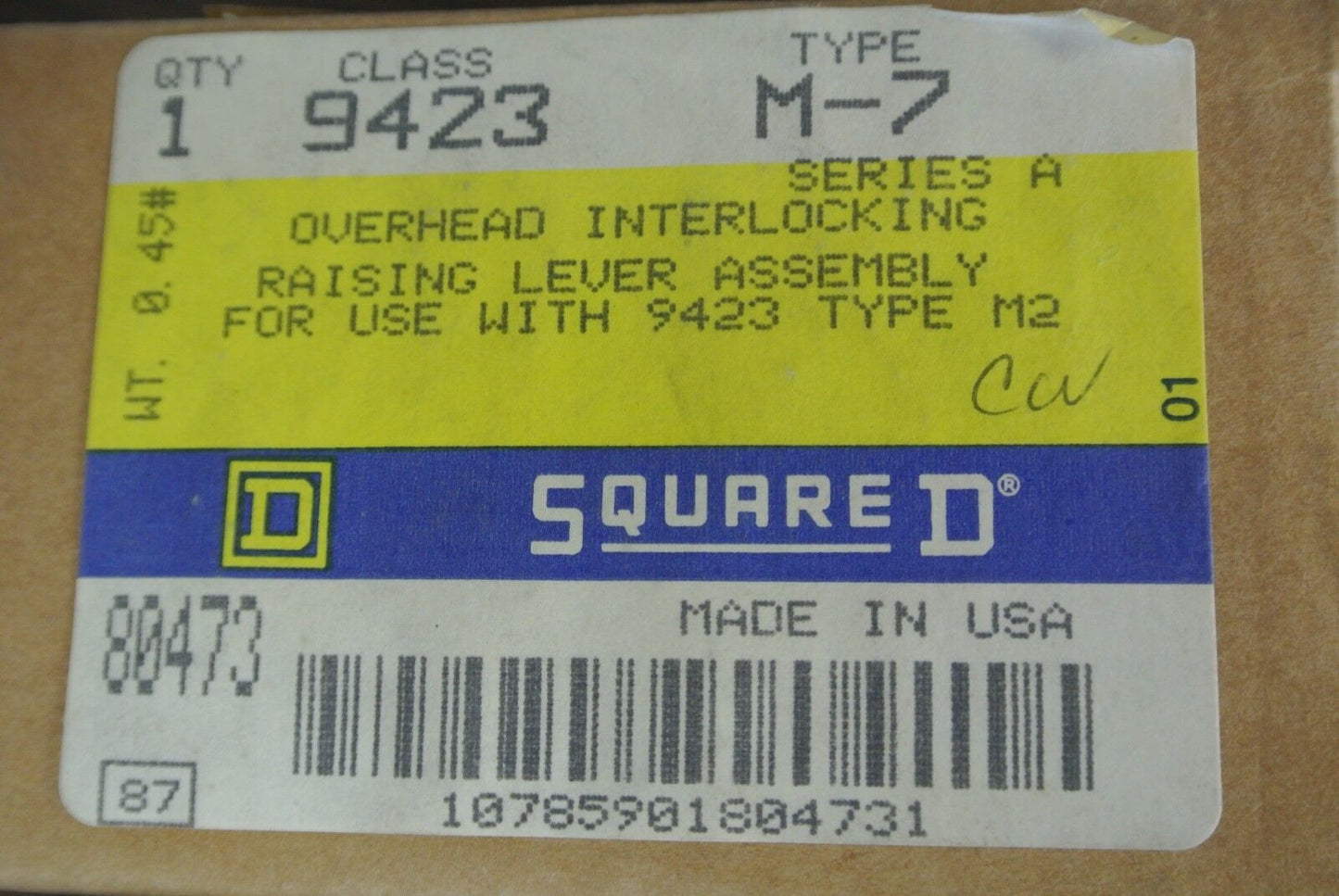 SQUARE D - 9423 M-7 OVERHEAD INTERLOCKING RAISING LEVER ASSEMBLY - NEW SURPLUS