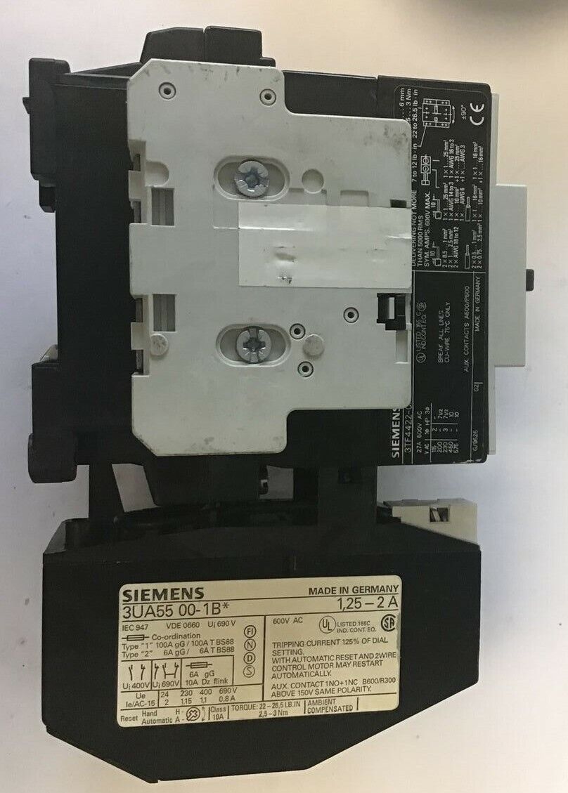 SIEMENS 3TF4422-0A..1 CONT.W/AUX CONTACT 3TY756-1A&3TY75611B W 3UA5500-1B RELAY