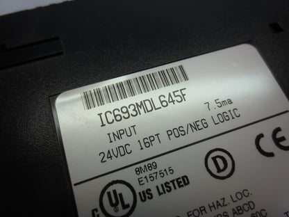 GE FANUC IC693MDL645F INPUT MODULE 24VDC 16PT POS/NEG LOGIC 7.5mA/Pt. - NO COVER