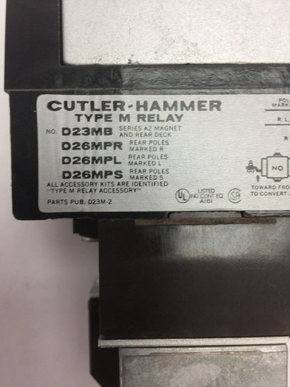 CUTLER HAMMER D23MR005A TYPE M RELAY W/ TIMER ATTACH 300V COIL 120V 60CY