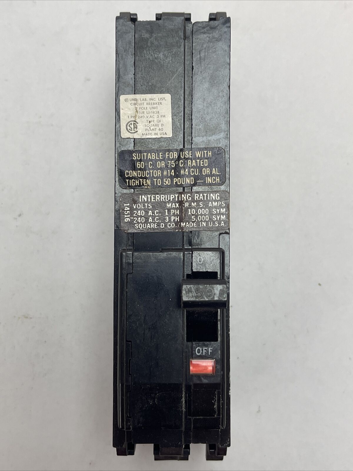 SQUARE D Q1250H CIRCUIT BREAKER 50AMP 240VAC 2POLE