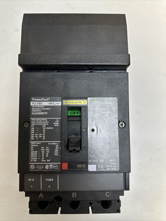 SQUARE D HJA36060YP POWER PACT CIRCUIT BREAKER 60A 600VAC 250VDC 3POLE
