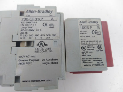 ALLEN BRADLEY 700-CF310* CONTACTOR RELAY 600V 3PH 25A 120V COIL W/ 100S-F 600V