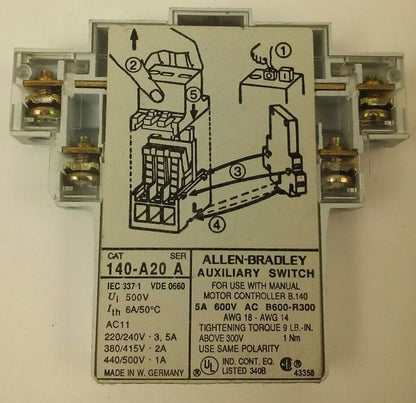 ALLEN BRADLEY, 140-A20 SER.A, AUXILIARY CONTACT, Ui:500V, 5A 600V