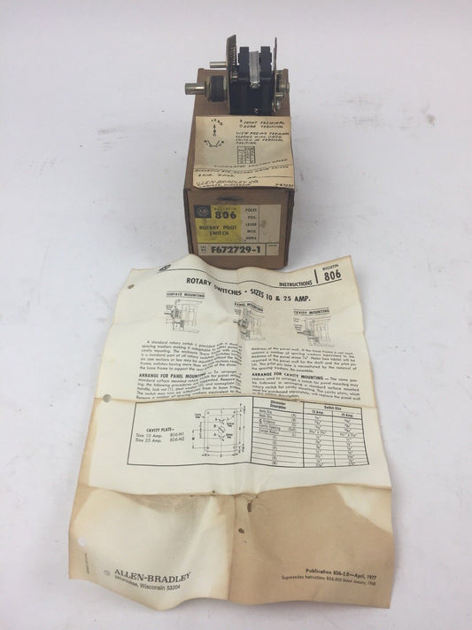 ALLEN BRADLEY F672729-1 ROTARY PILOT SWITCH SIZES 10 & 25 AMP