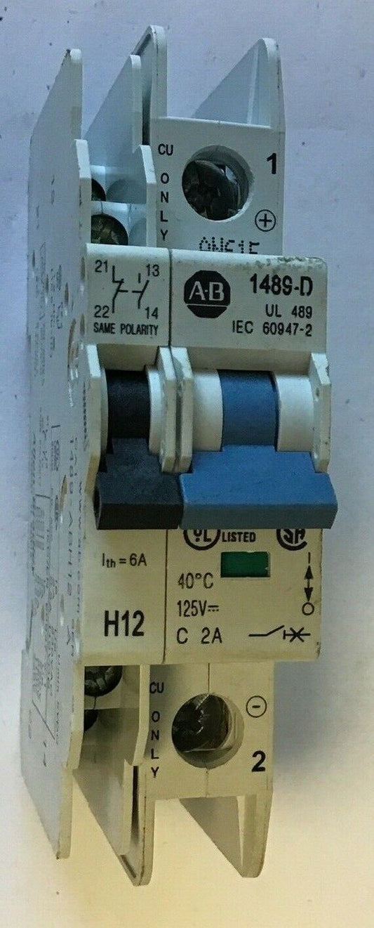 ALLEN BRADLEY 1489-D1C020 SER.A CIRCUIT BREAKER W/ 1489-ABH12 AUX. CURCUIT