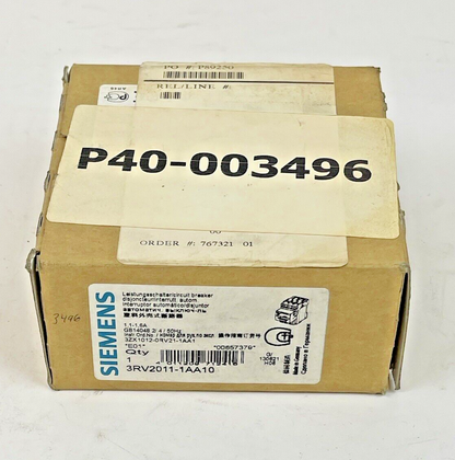 SIEMENS - 3RV2011-1AA10 - CIRCUIT BREAKER / MOTOR PROTECTOR