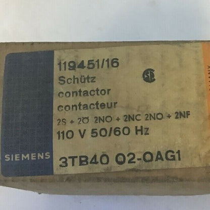 SIEMENS 3TB4002-OAG1 CONTACTOR 110V 50/60HZ