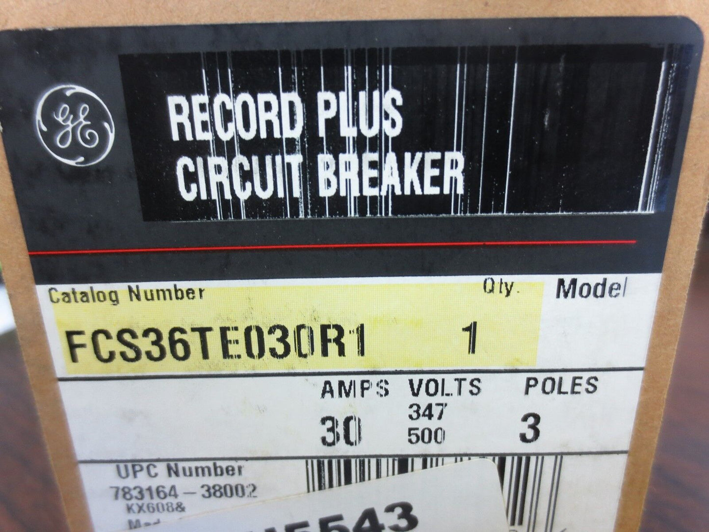 GE FCS36TE030R1 RECORD PLUS CIRCUIT BREAKER 30A, 480VAC, 3-POLE - NEW SURPLUS