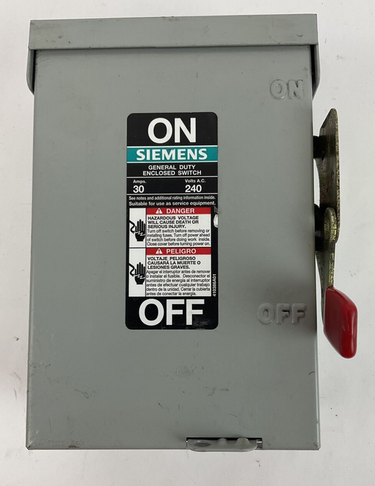 SIEMENS GF221NR ENCLOSED SAFETY SWITCH 30A TYPE 3R 240VAC