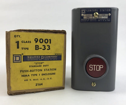 Square D New In Original Box 9001 B-33 Stop Push Button Station 600 V Max. AC-DC