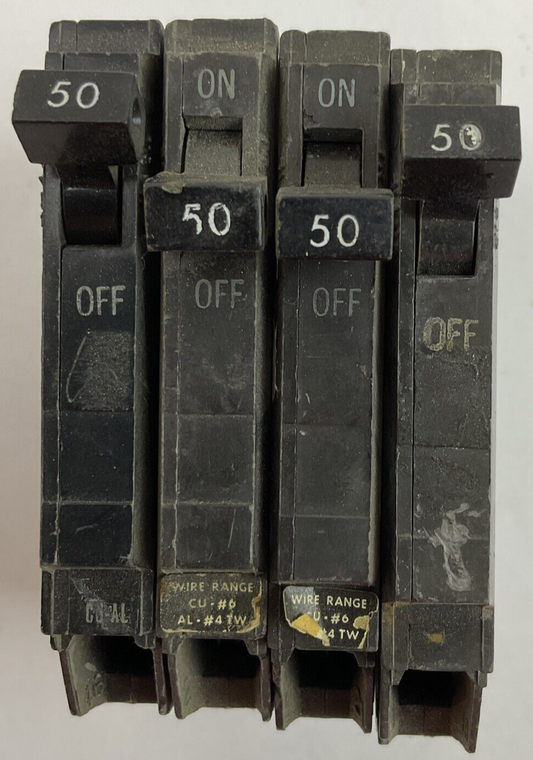 GE THQP150 50AMP 120/240VAC 1POLE CIRCUIT BREAKER (LOT OF 4)
